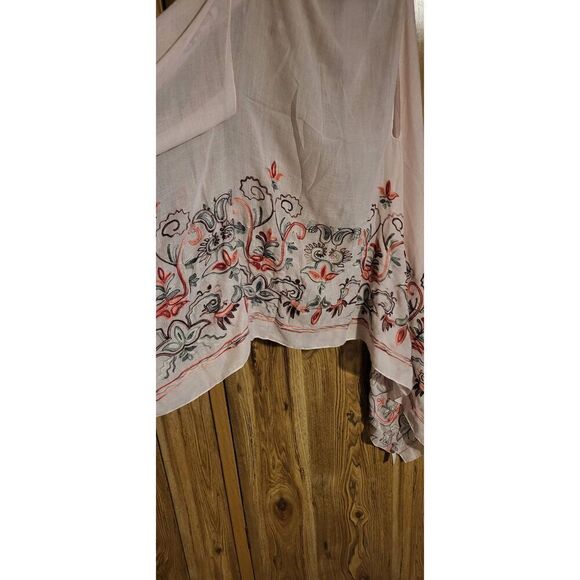 2 white sheer open cardigans with colorful designs at hem - Picture 13 of 13